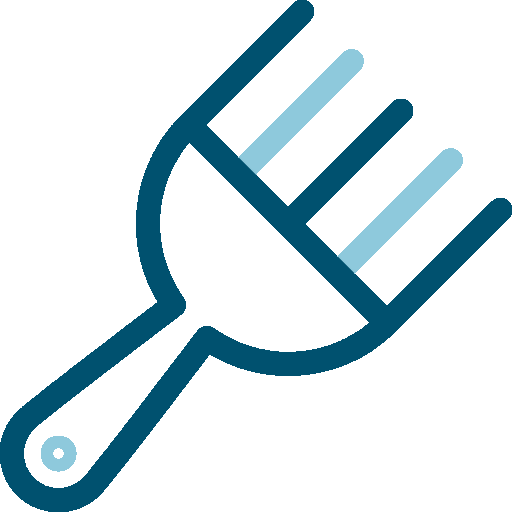Illustration of a hair rake or wide-tooth comb with five long teeth.