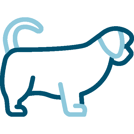 Line drawing of a dog with a collar, facing to the right.