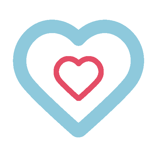 Two hearts, one pink and one blue, with the pink heart inside the blue heart on a black background.
