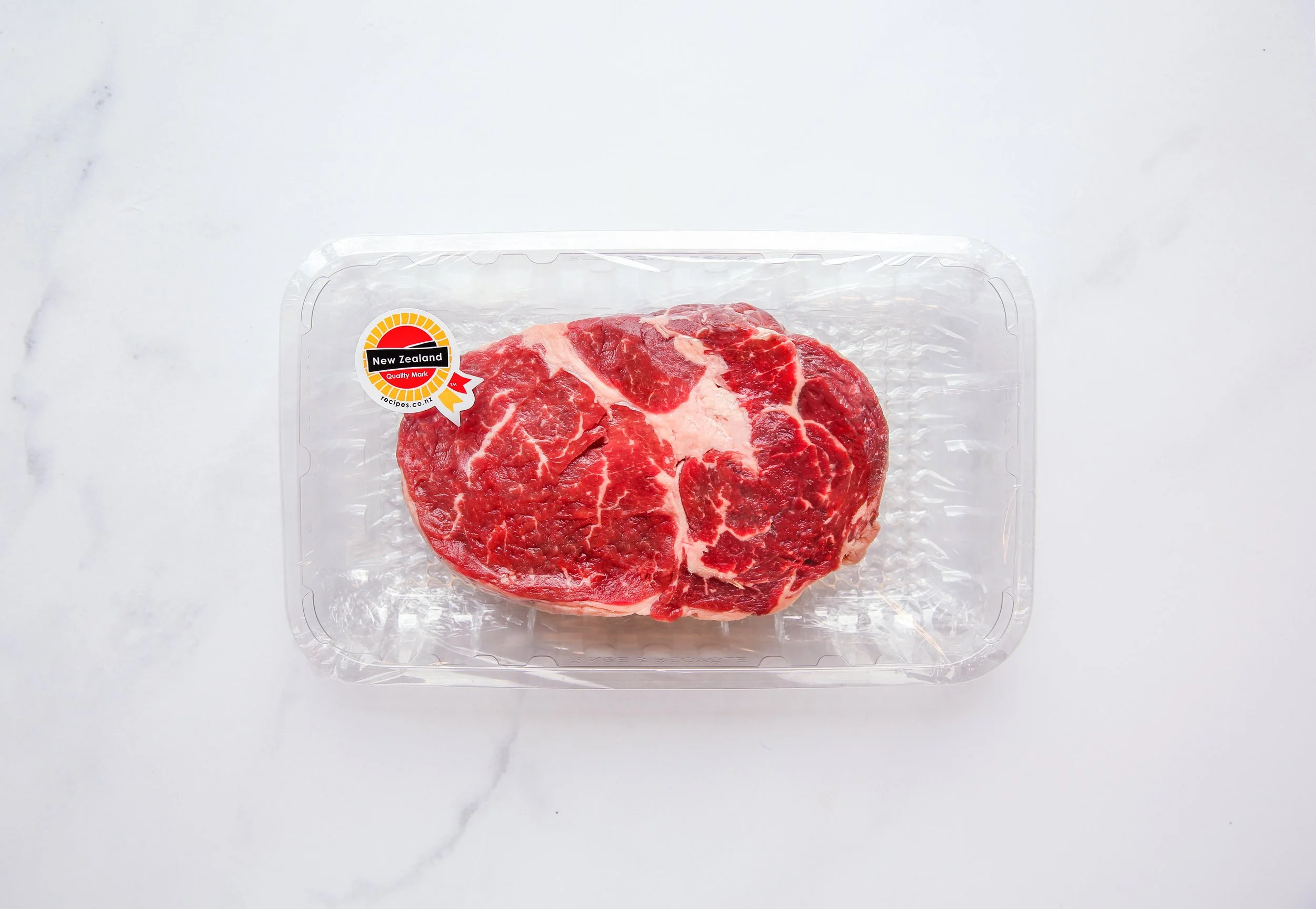 Packaged New Zealand beef steak carrying the Quality Mark label