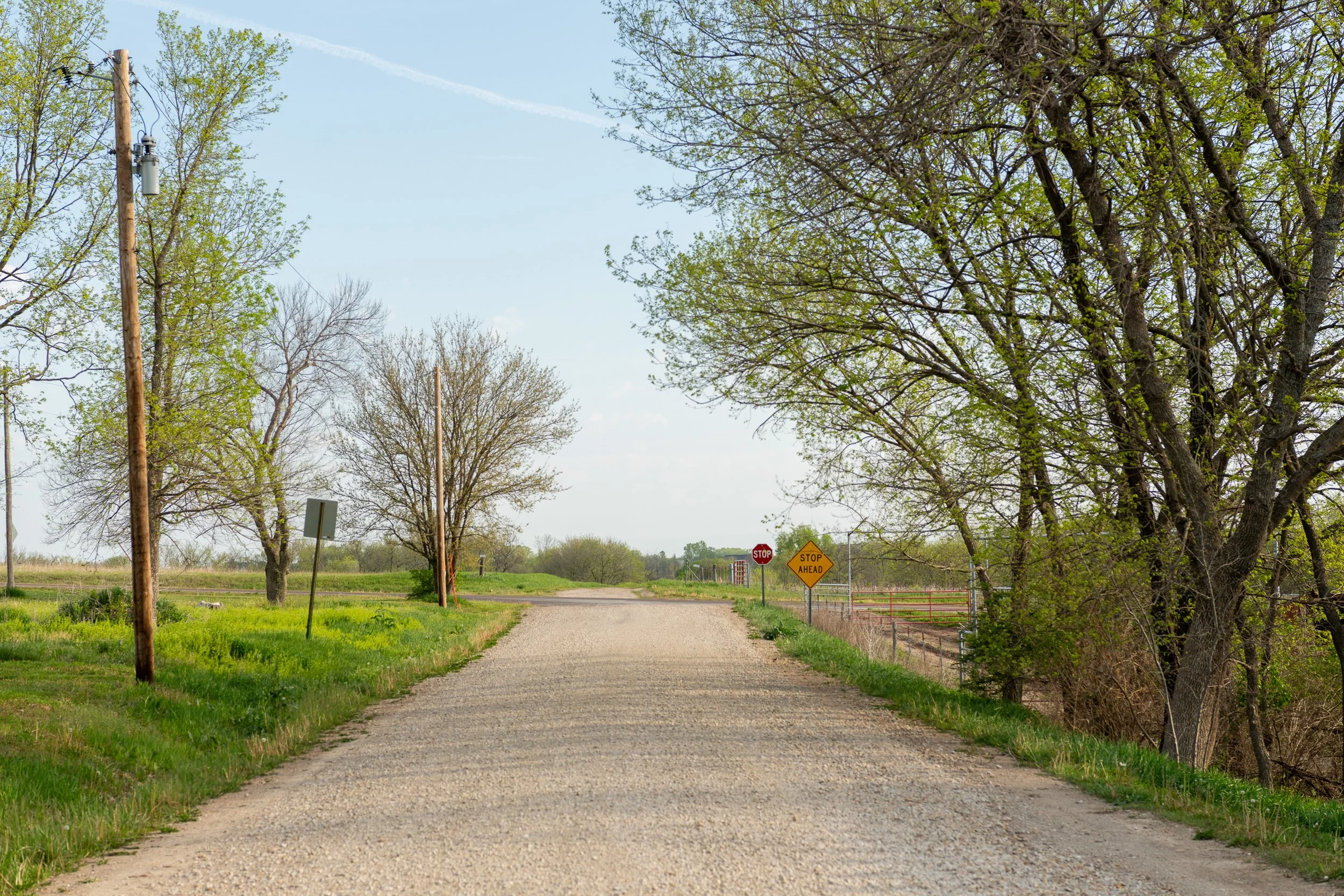 Gravel road leading through the Hanna family farm.