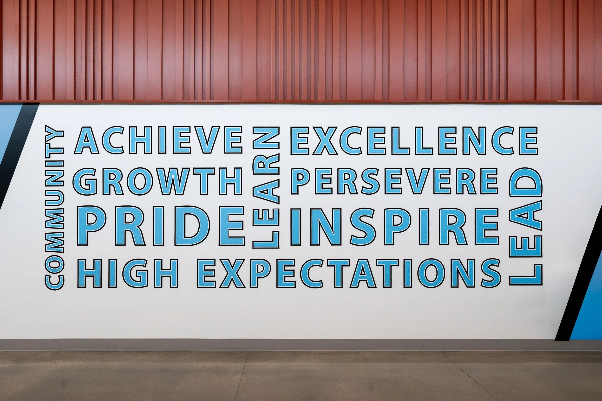 School values displayed on a wall inside Washburn Rural North Middle School.