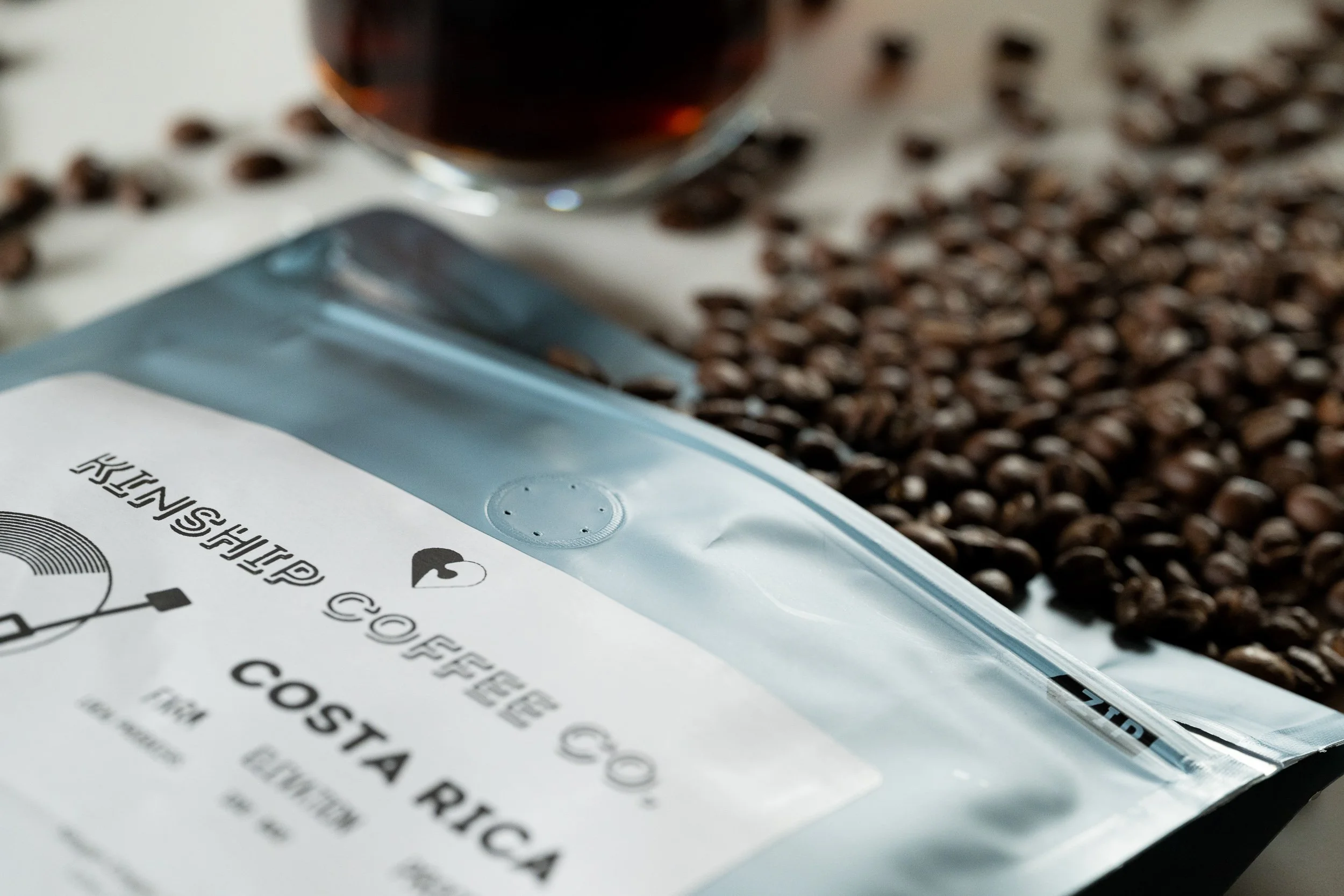 Kinship Coffee Co Costa Rica bag close up, specialty coffee brand photography Kansas City
