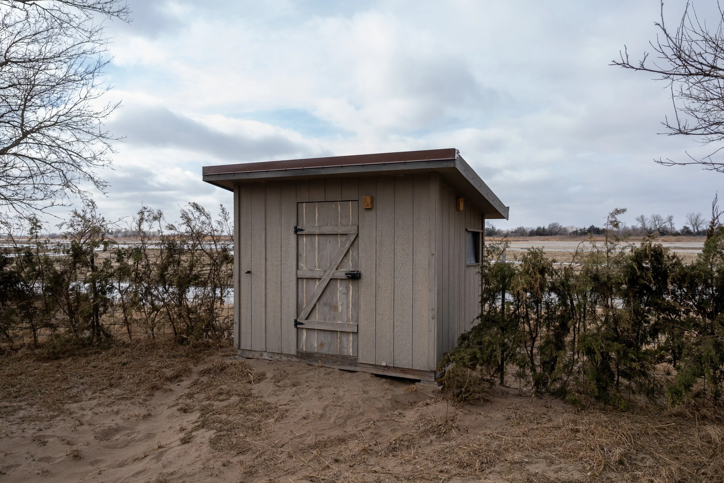 Photography blind overlooking the Platte River during sandhill crane migration.