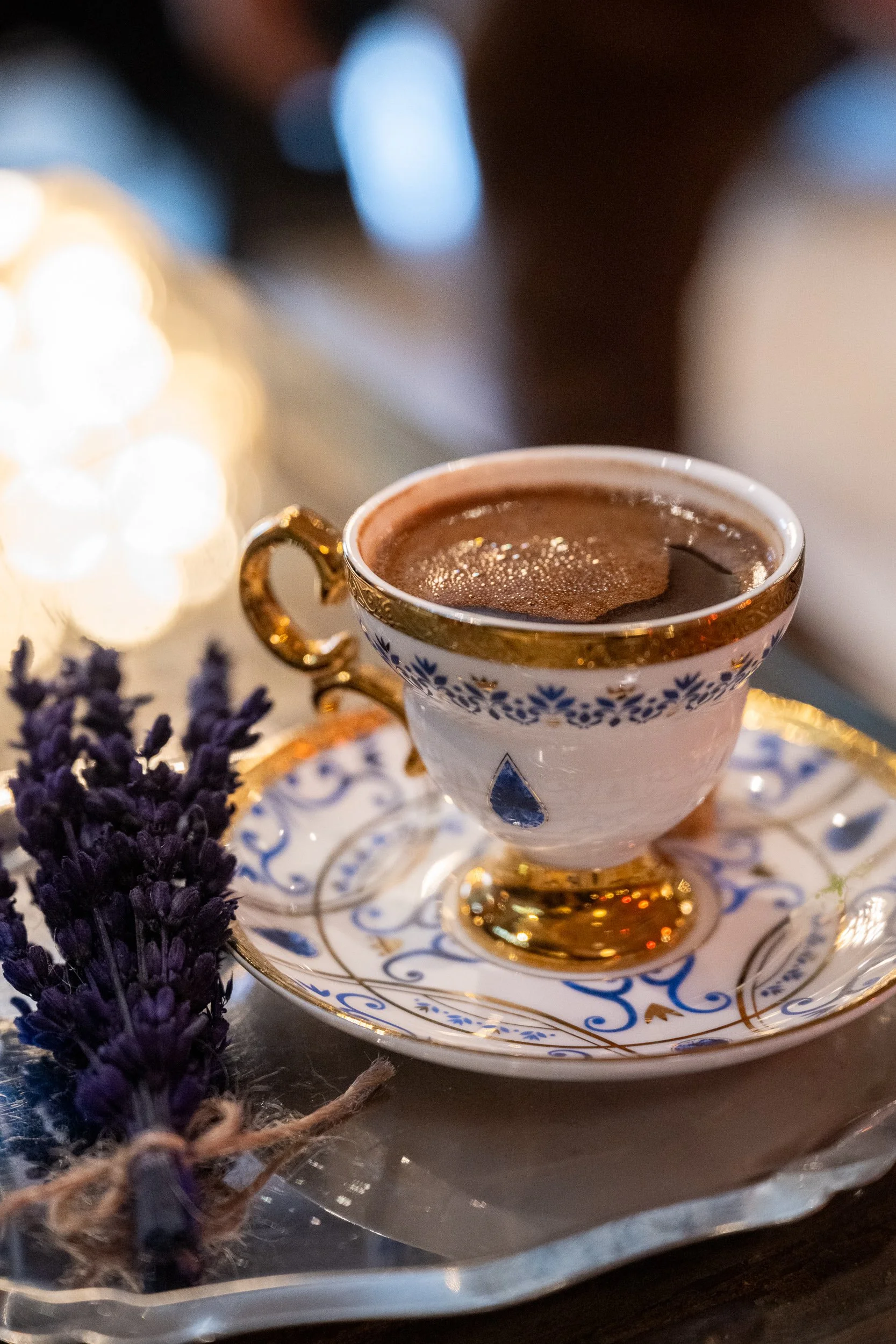 urkish coffee rests alongside lavender and soft natural light, creating an intimate portrait of a daily ritual.