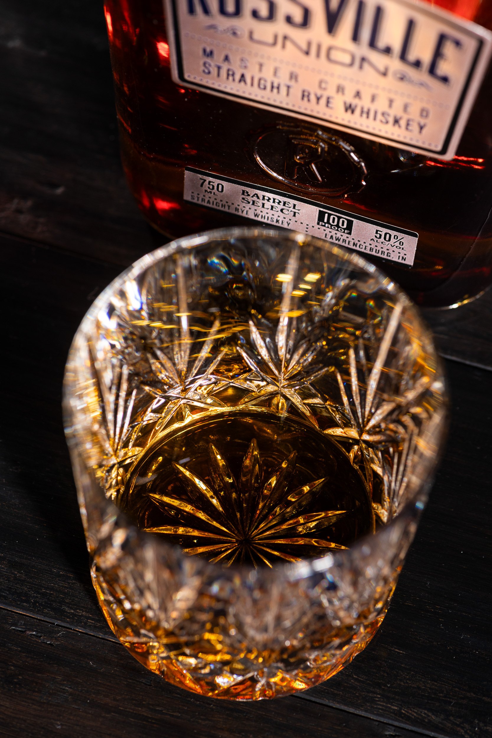 Kansas City food photographer Joe Zlatnik - Rossville Union whiskey glass and bottle