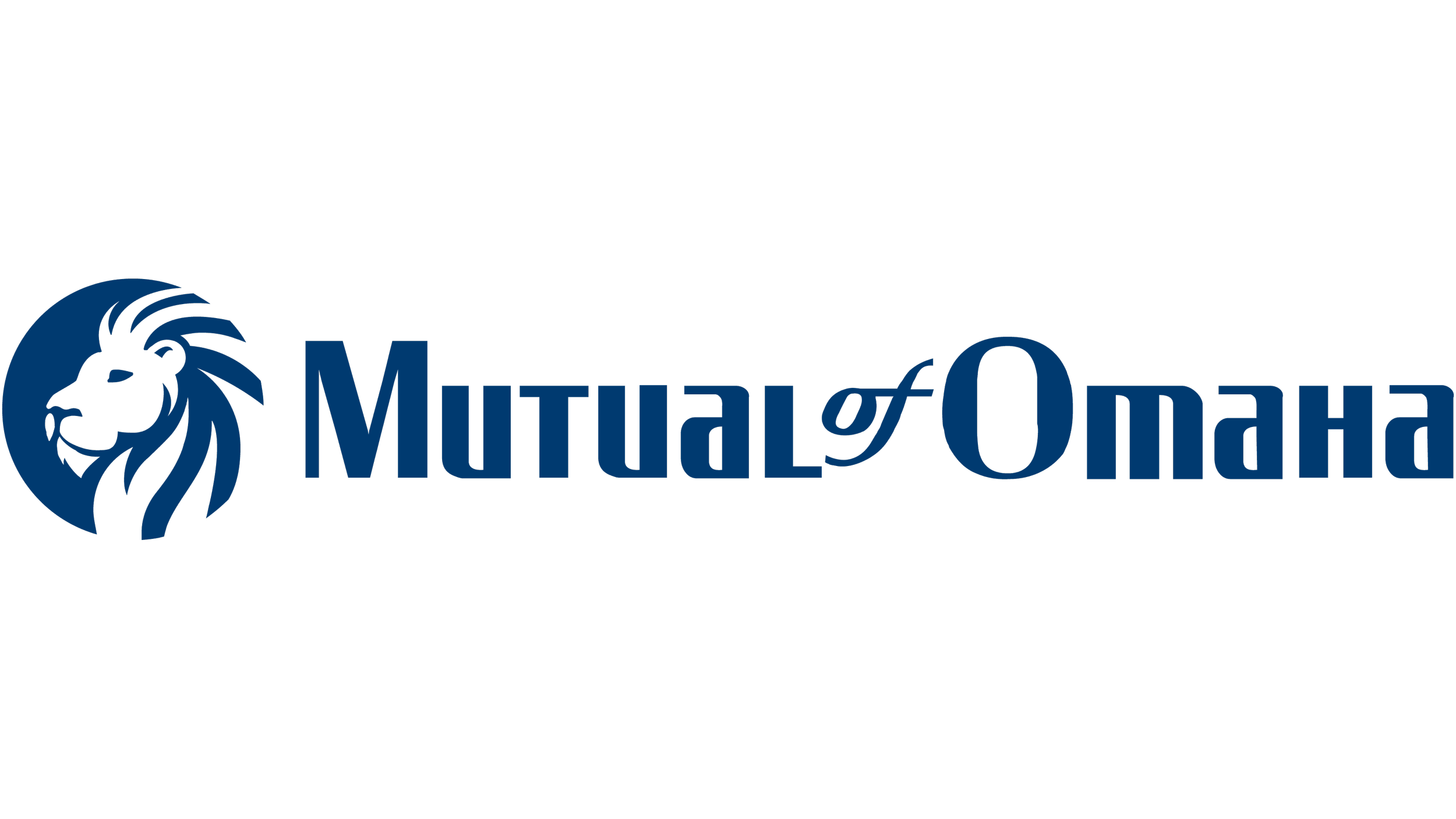 Logo of Mutual of Omaha featuring a stylized lion's head in blue and the company name in blue text.