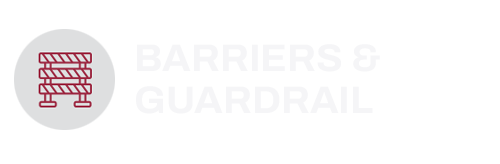 Logo for Barriers & Guardrail featuring a red guardrail icon and text on a black background