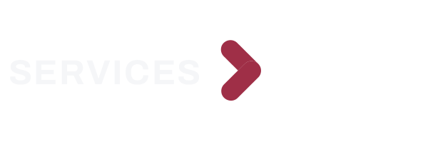A black sign with the word 'SERVICES' in white letters and a maroon arrow pointing to the right.