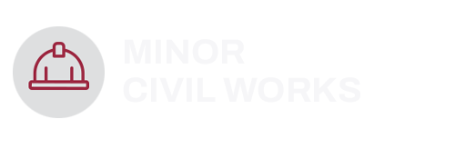 Icon of a construction hat with the text "Minor Civil Works" next to it, on a black background