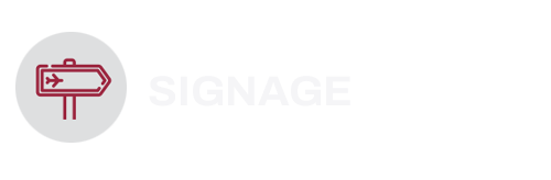A sign with an arrow pointing to the right and airplane icon, indicating direction for signage.