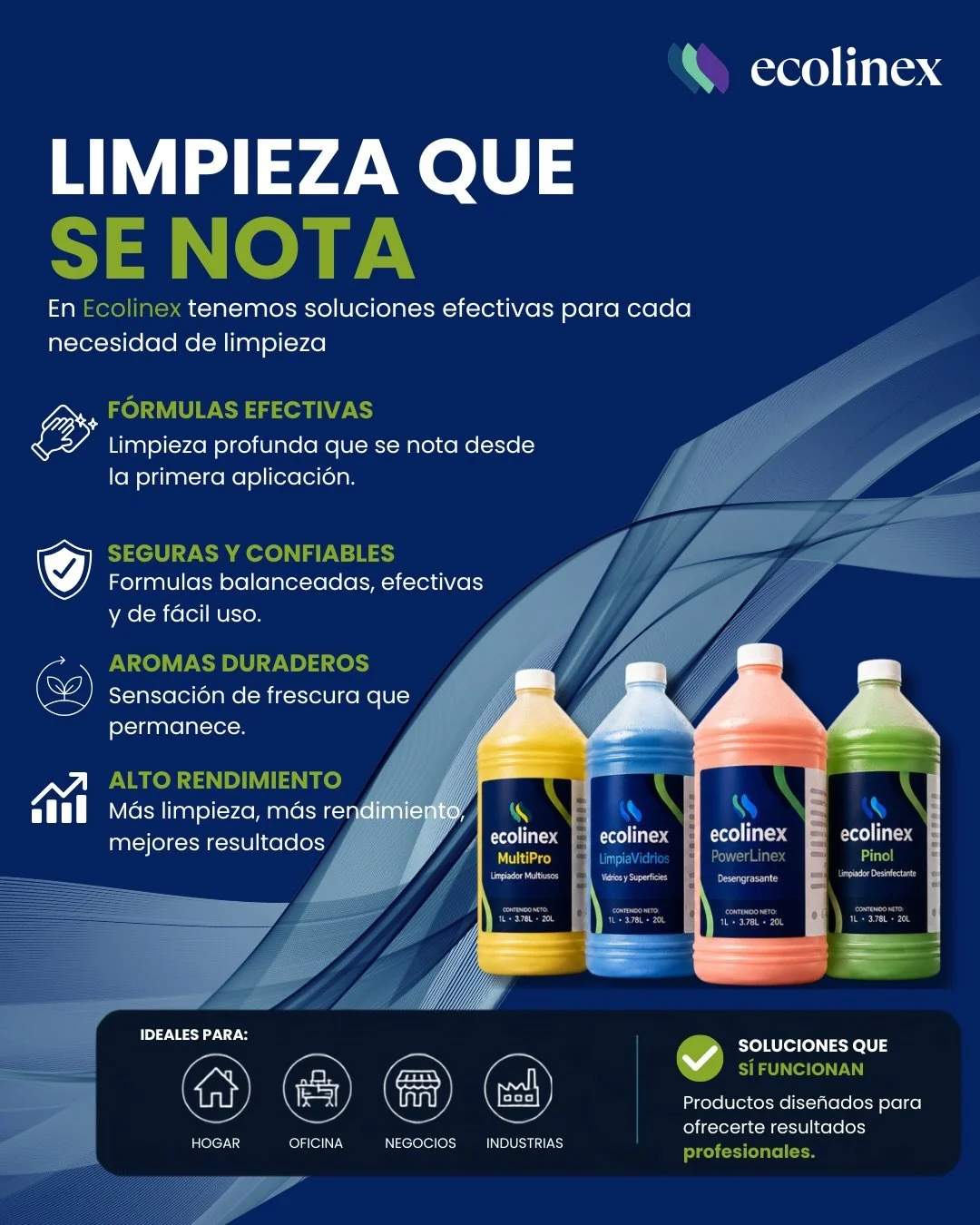 M&aacute;s que productos de limpieza, ofrecemos soluciones que funcionan. 🫧

En Ecolinex trabajamos para brindarte f&oacute;rmulas de alta calidad que combinan rendimiento, efectividad y confianza en cada aplicaci&oacute;n.

✅ Limpieza profunda
✅ Al