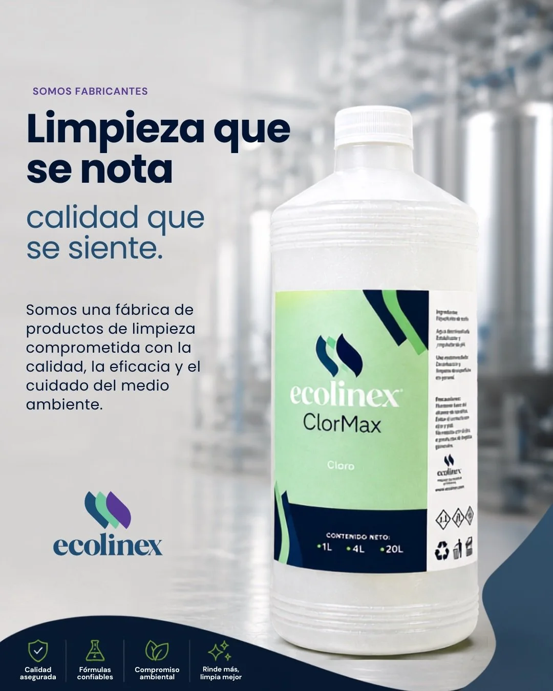 ✨ Limpieza que se nota, calidad que se siente. ✨

En Ecolinex fabricamos productos de limpieza dise&ntilde;ados para ofrecer m&aacute;xima eficacia, rendimiento y confianza en cada aplicaci&oacute;n.

🧼 Desinfecta y limpia eficazmente.
🦠 Ayuda a el