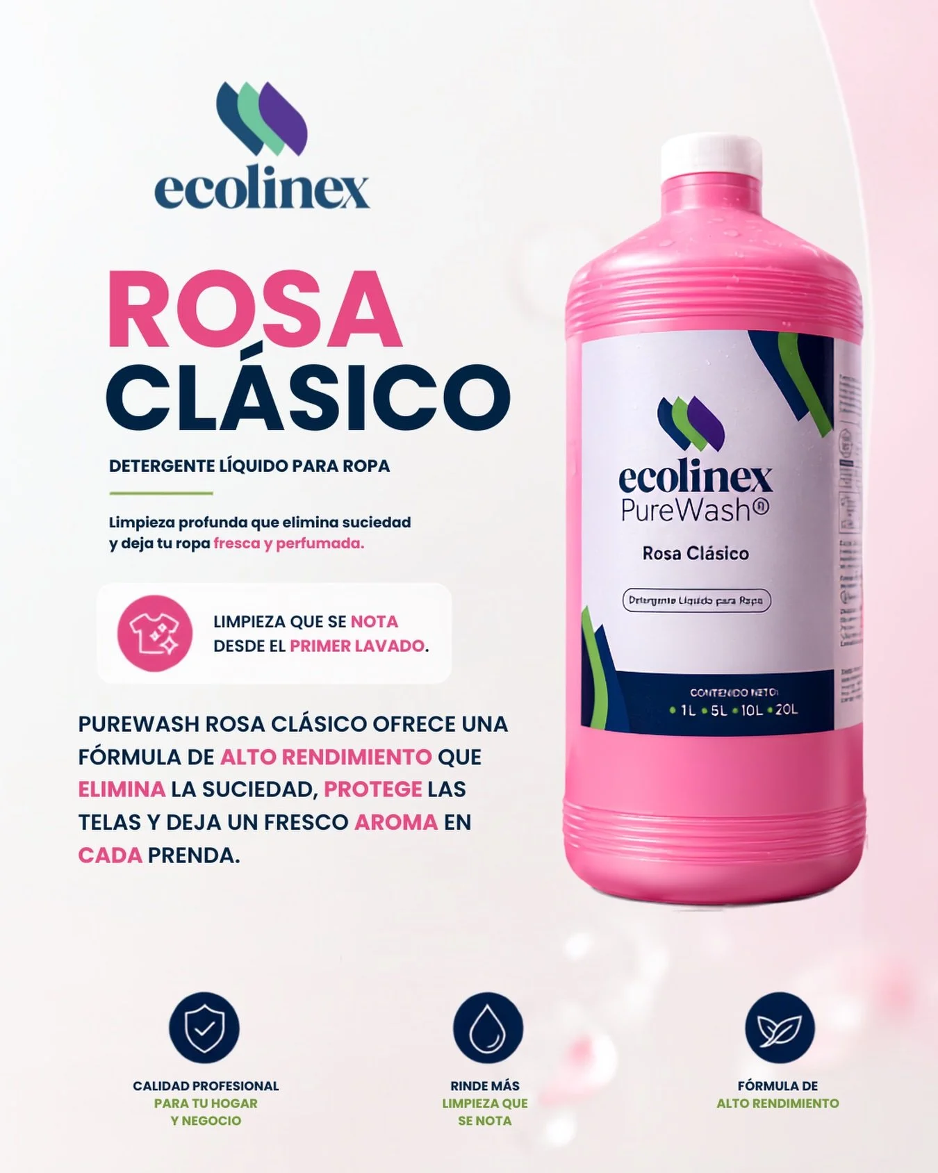 ✨ La limpieza que tu ropa merece.

Con PureWash Rosa Cl&aacute;sico, cada lavado es sin&oacute;nimo de limpieza profunda, cuidado para las fibras y un aroma fresco que permanece por m&aacute;s tiempo.

✔️ Elimina suciedad y malos olores
✔️ Cuida tus 