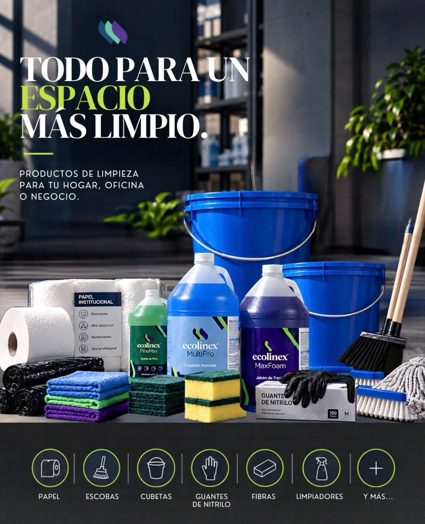 Todo lo que necesitas para mantener tus espacios limpios y en orden. 🫧

En Ecolinex encuentras productos de limpieza, papel institucional, escobas, cubetas, guantes de nitrilo, fibras, esponjas y mucho m&aacute;s. 🧽🧤🪣

Soluciones para tu hogar, o