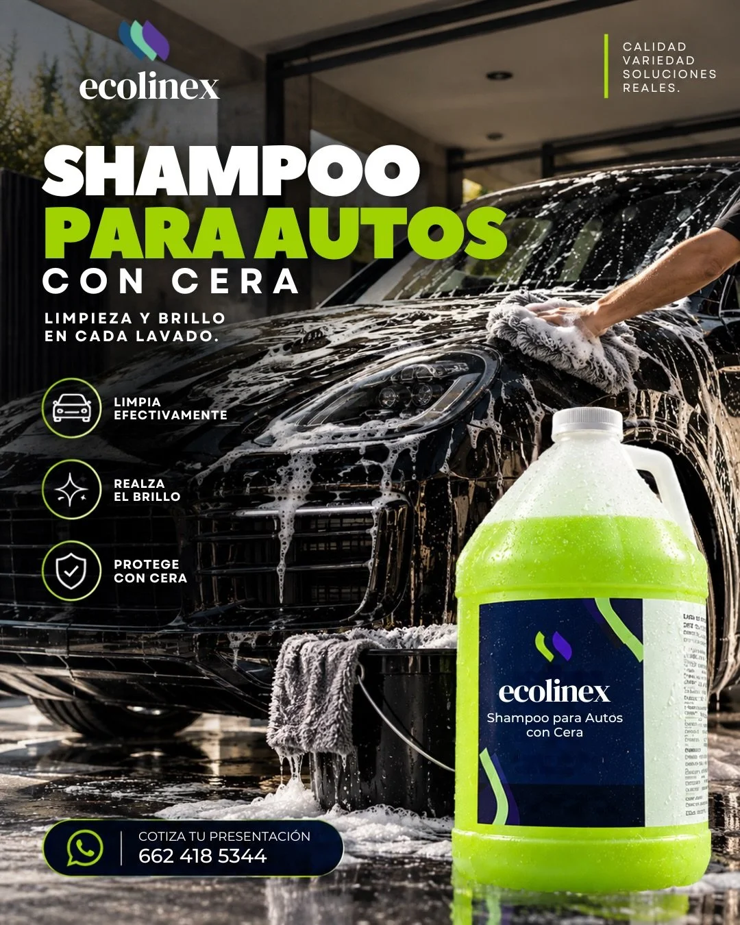 🚗✨ Cuida tu auto desde cada lavado.

Nuestro Shampoo para Autos con Cera combina limpieza y brillo para dejar tu veh&iacute;culo con una apariencia renovada y un acabado m&aacute;s brillante. 🫧

✨ Limpia eficazmente
💎 Realza el brillo
🛡️ Con cera