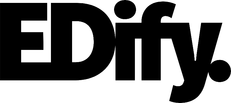 The logo of Edify, featuring stylized text in black with a playful font.