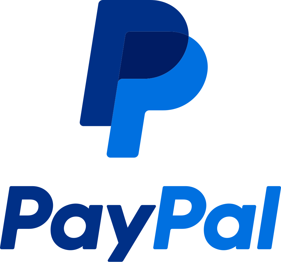 PayPal logo with a stylized 'P' in shades of blue and the word 'PayPal' written below.