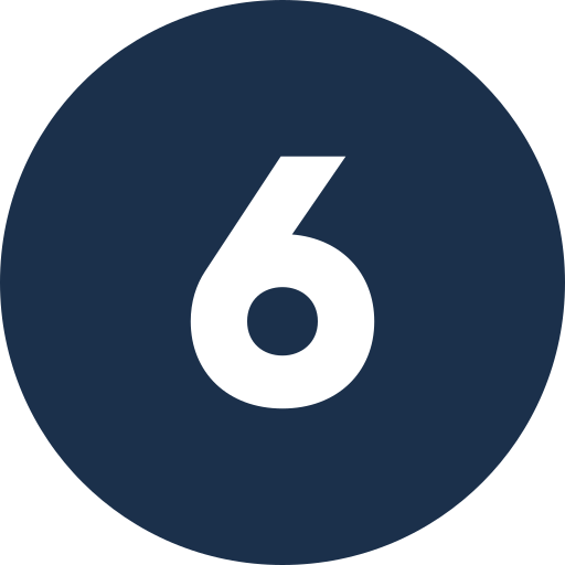 Number 6 inside a dark blue circle.