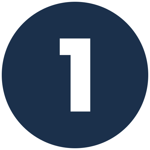 A dark blue circular graphic with a large black number one in the center.