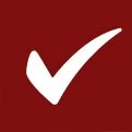 White checkmark on a maroon background