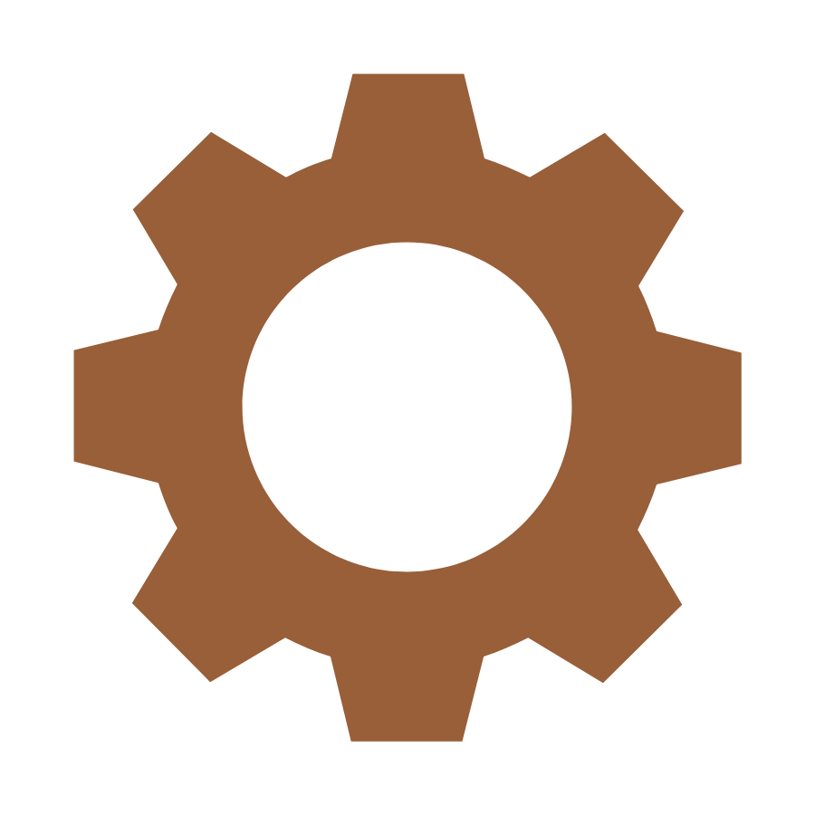 A brown gear icon on a black background.