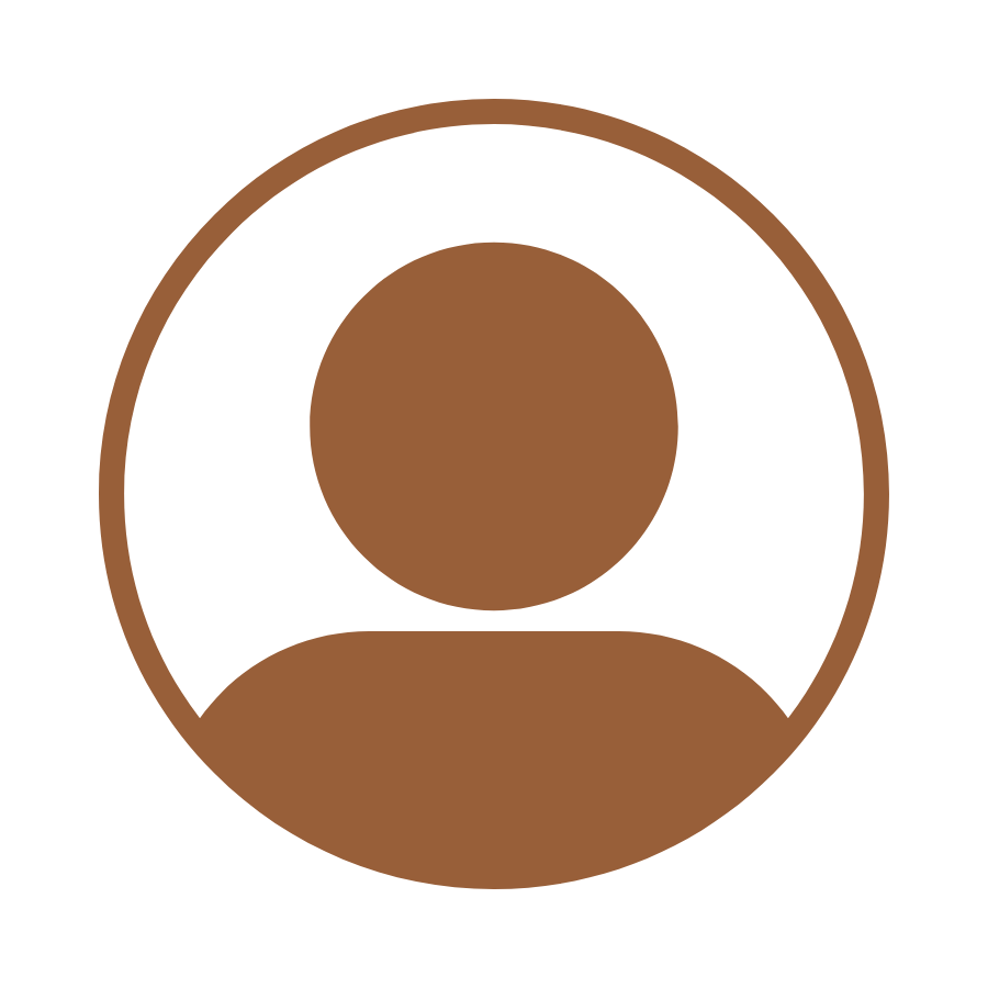 Silhouette of a person in a circular icon, using brown color.