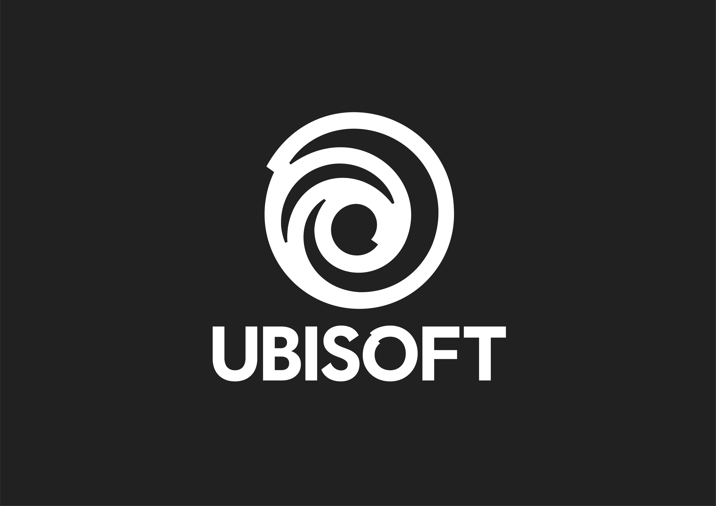 Ubisoft logo with a black background and a white spiral symbol.
