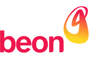 Animated logo for 'Beon' in pink and an orange and yellow flame-like shape above the letter 'n'.