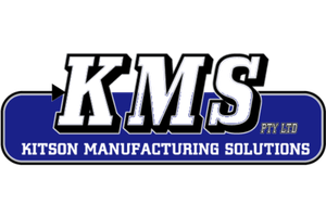 Logo for Kitson Manufacturing Solutions with bold letters 'KMS' and full name underneath on a blue background