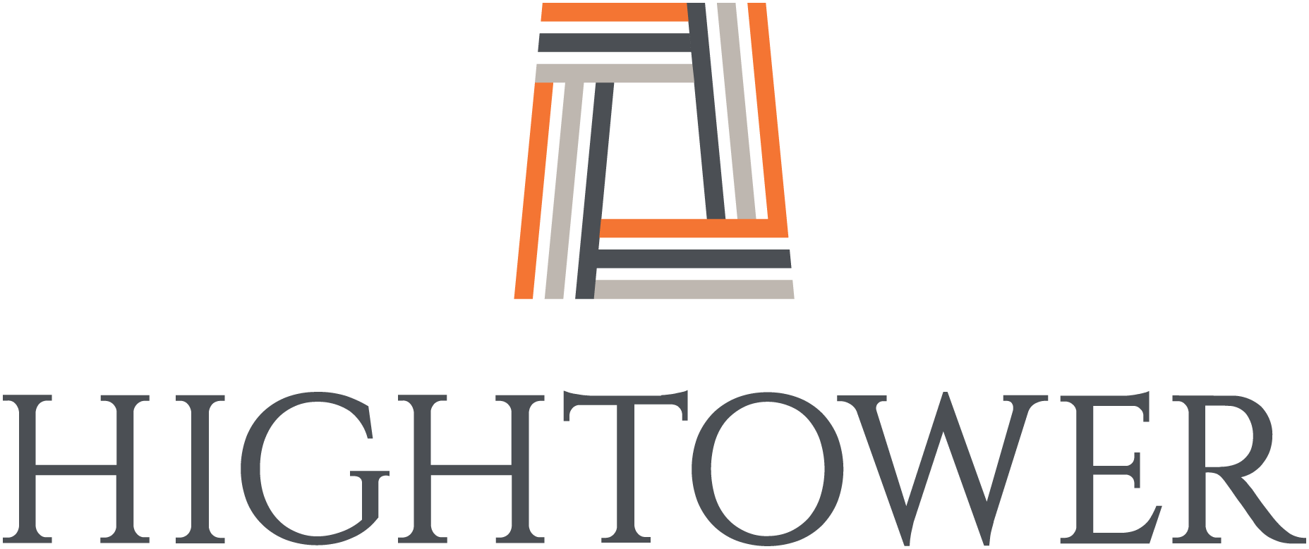 The logo features a stylized geometric illustration of a high-rise building with a mix of orange, gray, and black lines, above the word "HIGHTOWER" in gray capital letters.