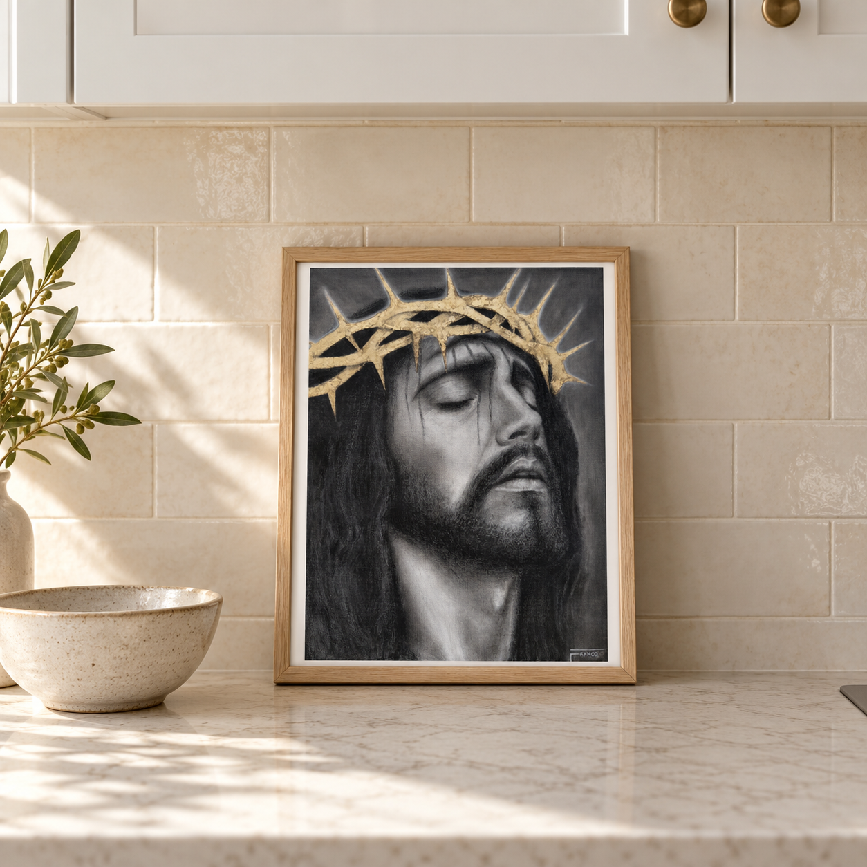 Crowned Jesus print in natural oak frame-2.png
