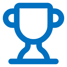 Blue trophy icon with two handles and a base