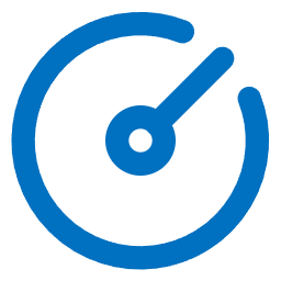 A blue icon of a speedometer or gauge with a needle pointing to the right