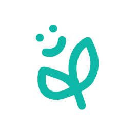 A colorful, stylized butterfly with a leaf, smiley face, and bubbles design.