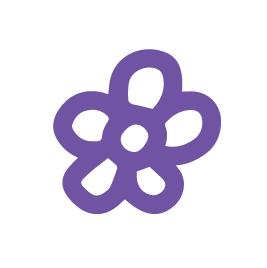 Simple purple flower icon with five rounded petals and a small circle in the center