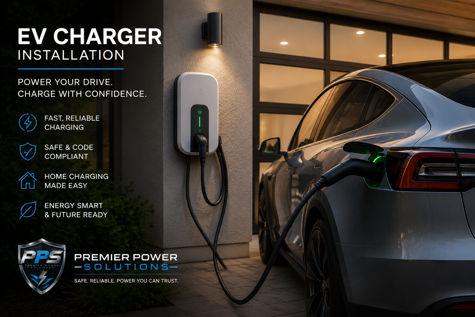 Level 2 EV charger installed at a home for electrical vehicle charging
