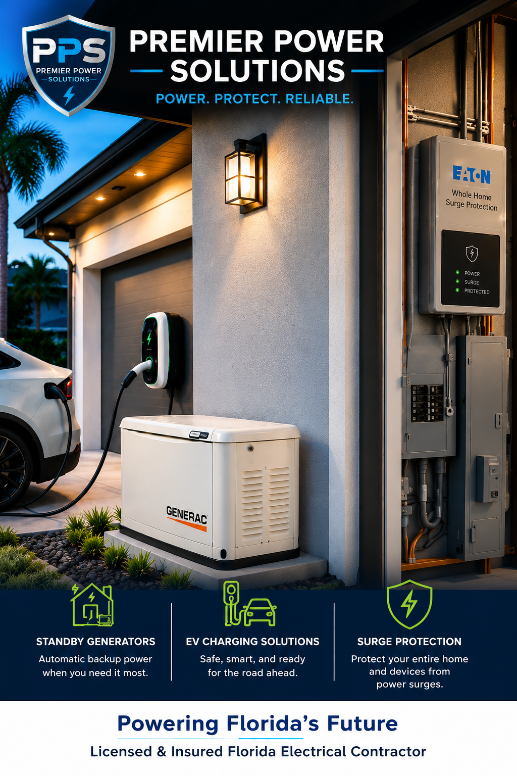 Home electrical panel, EV charger and standby generator installation