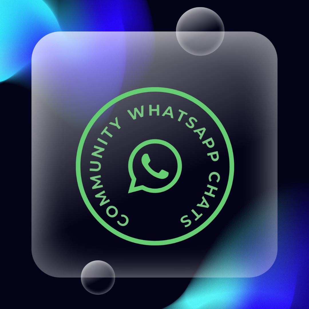 WhatsApp icon with circular green border and speech bubble with phone symbol, on a dark, colorful background.