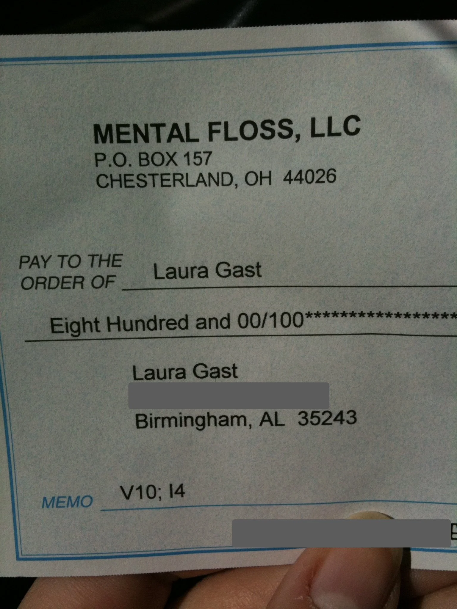 The check from my first paid writing job.