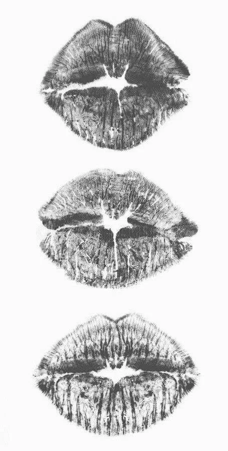 Three black and white images of lips with a tree-like pattern inside each, arranged vertically.