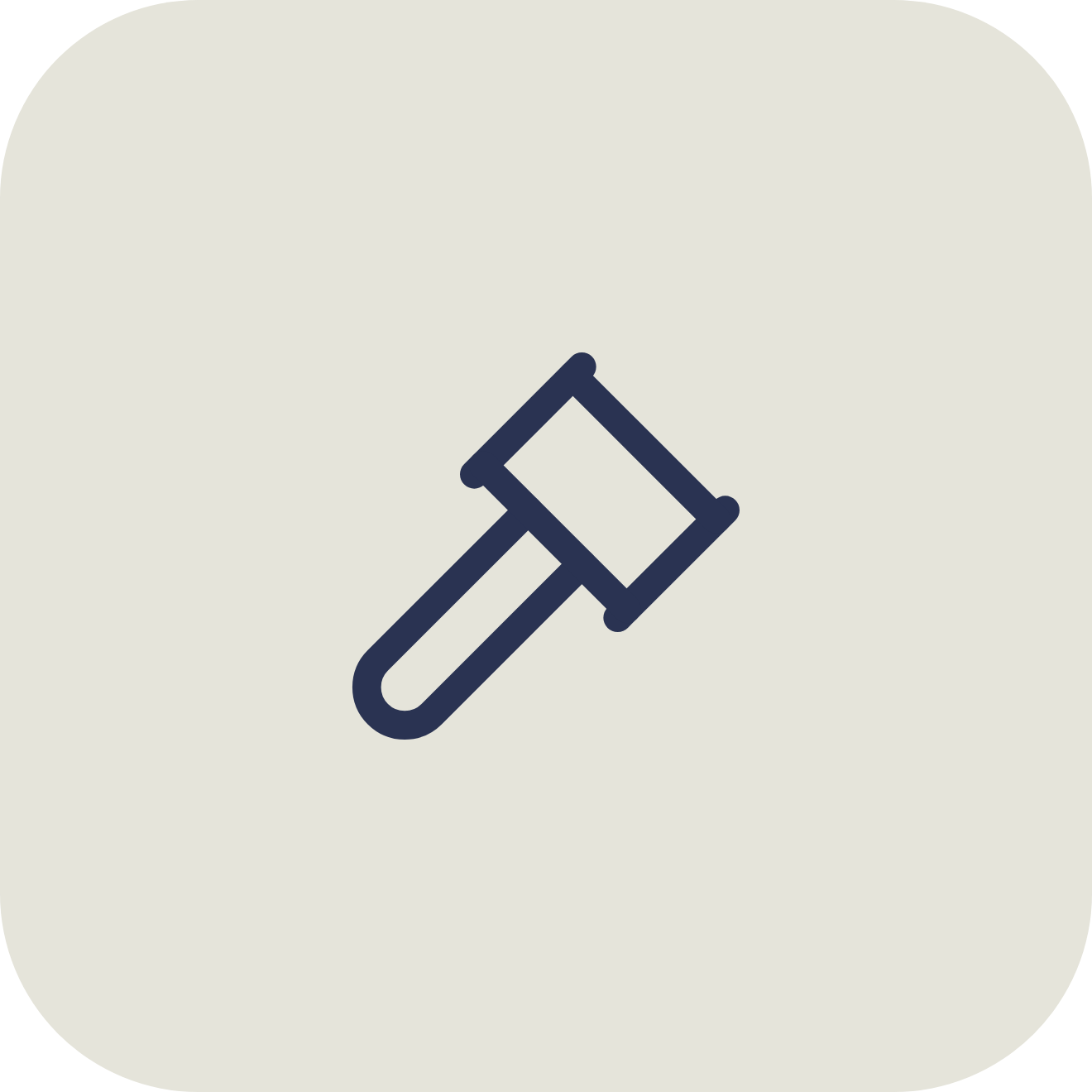 Simple illustration of a hammer with a dark outline on a light background.