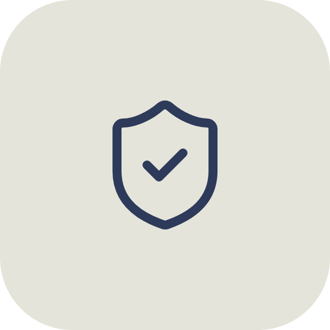 Shield icon with a check mark inside, representing security or protection.