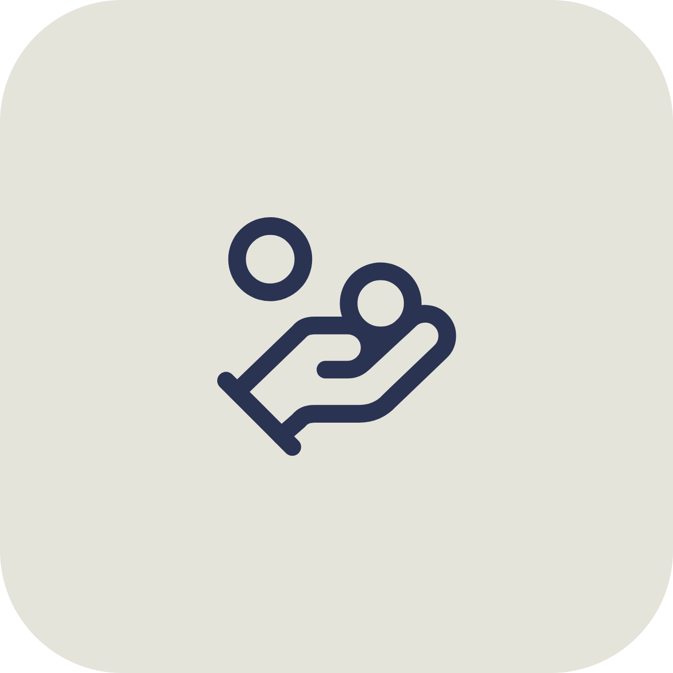 Line drawing of a hand holding a small person icon, with a circle nearby.