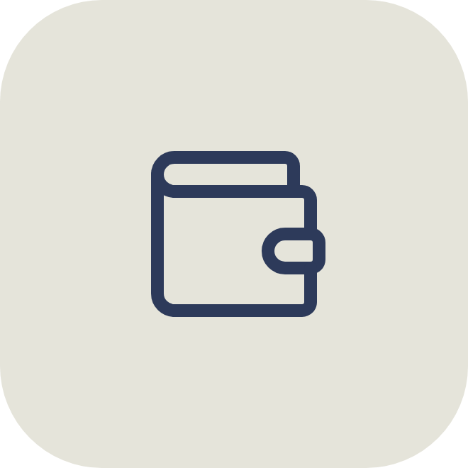 Icon of a closed wallet with a strap on a light background.
