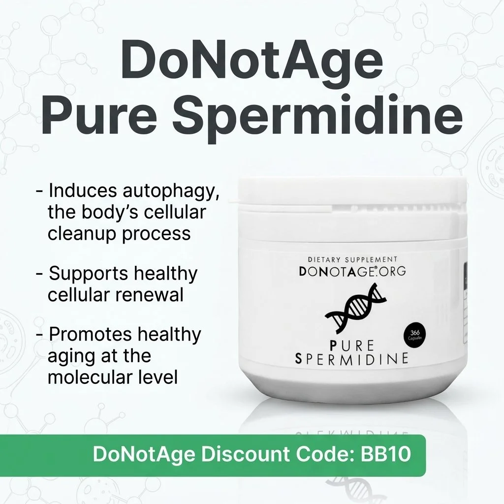 DoNotAge Pure Spermidine, its benefits, and DoNotAge Discount Code (BB10) for 10% off sitewide