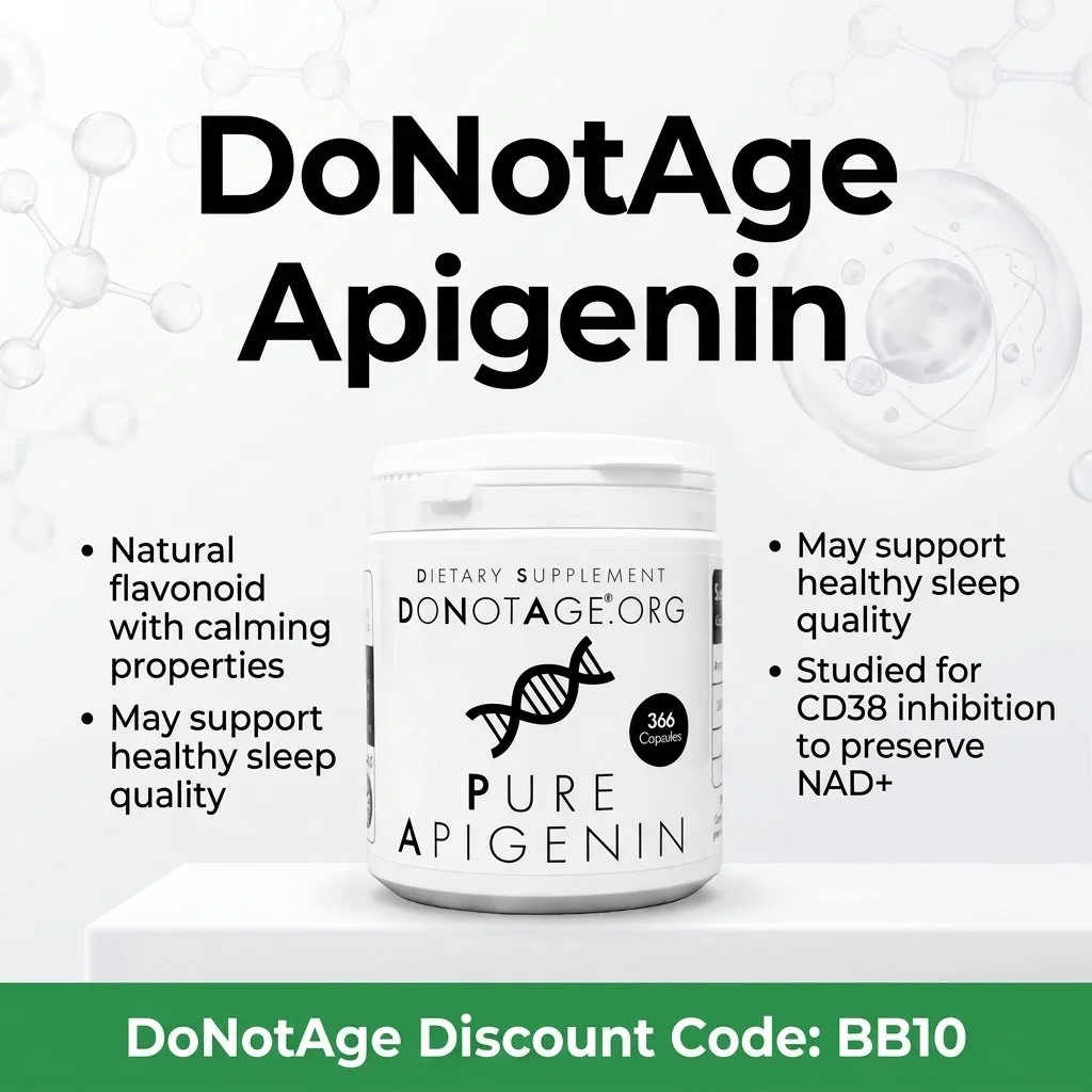 DoNotAge Pure Apigenin, its benefits, and donotage discount code (BB10) for 10% off sitewide