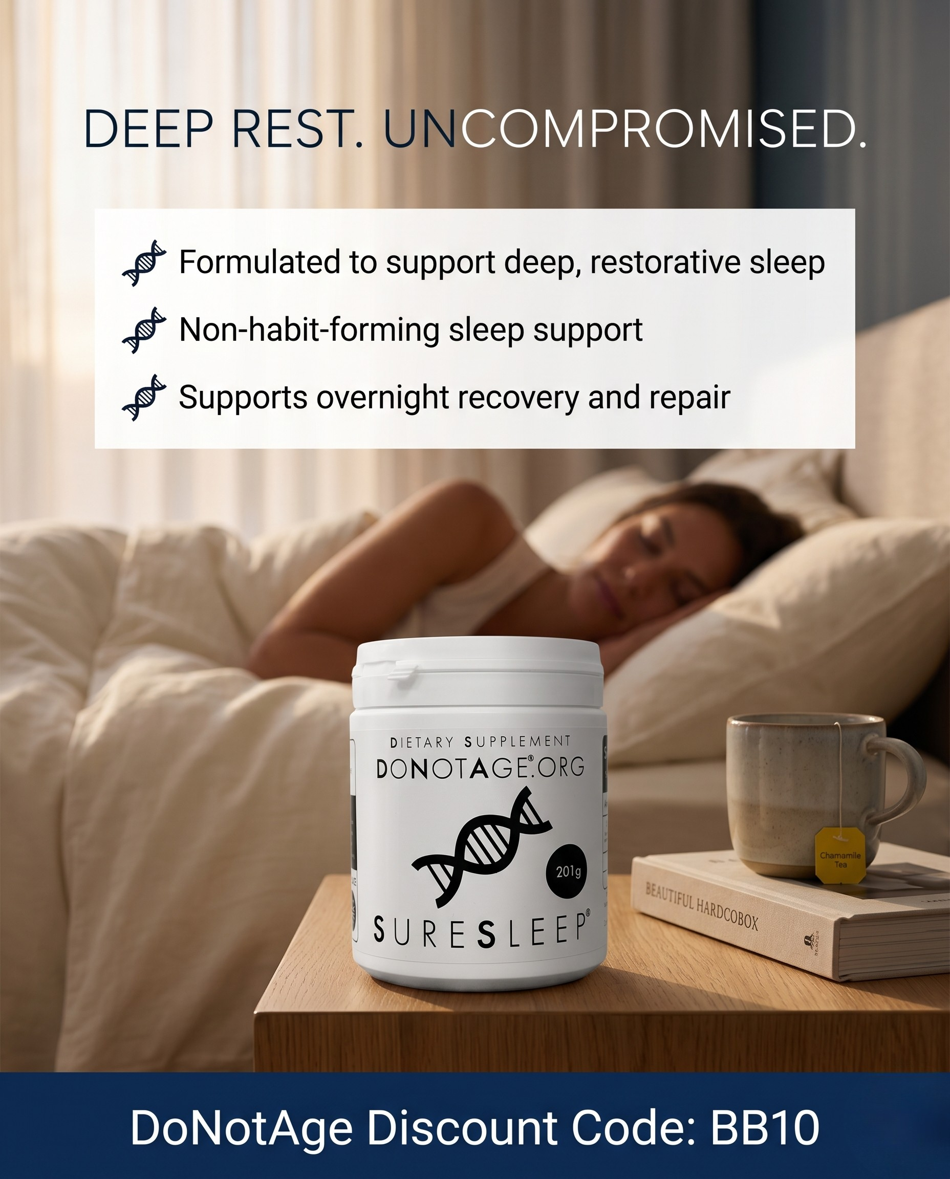 DoNotAge SureSleep, its benefits, and DoNotAge Discount Code (BB10) for 10% off Sitewide
