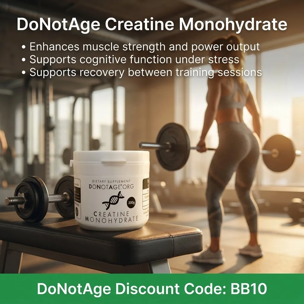 DoNotAge Creatine Monohydrate, its benefits, and DoNotAge Discount Code (BB10) for 10% sitewide