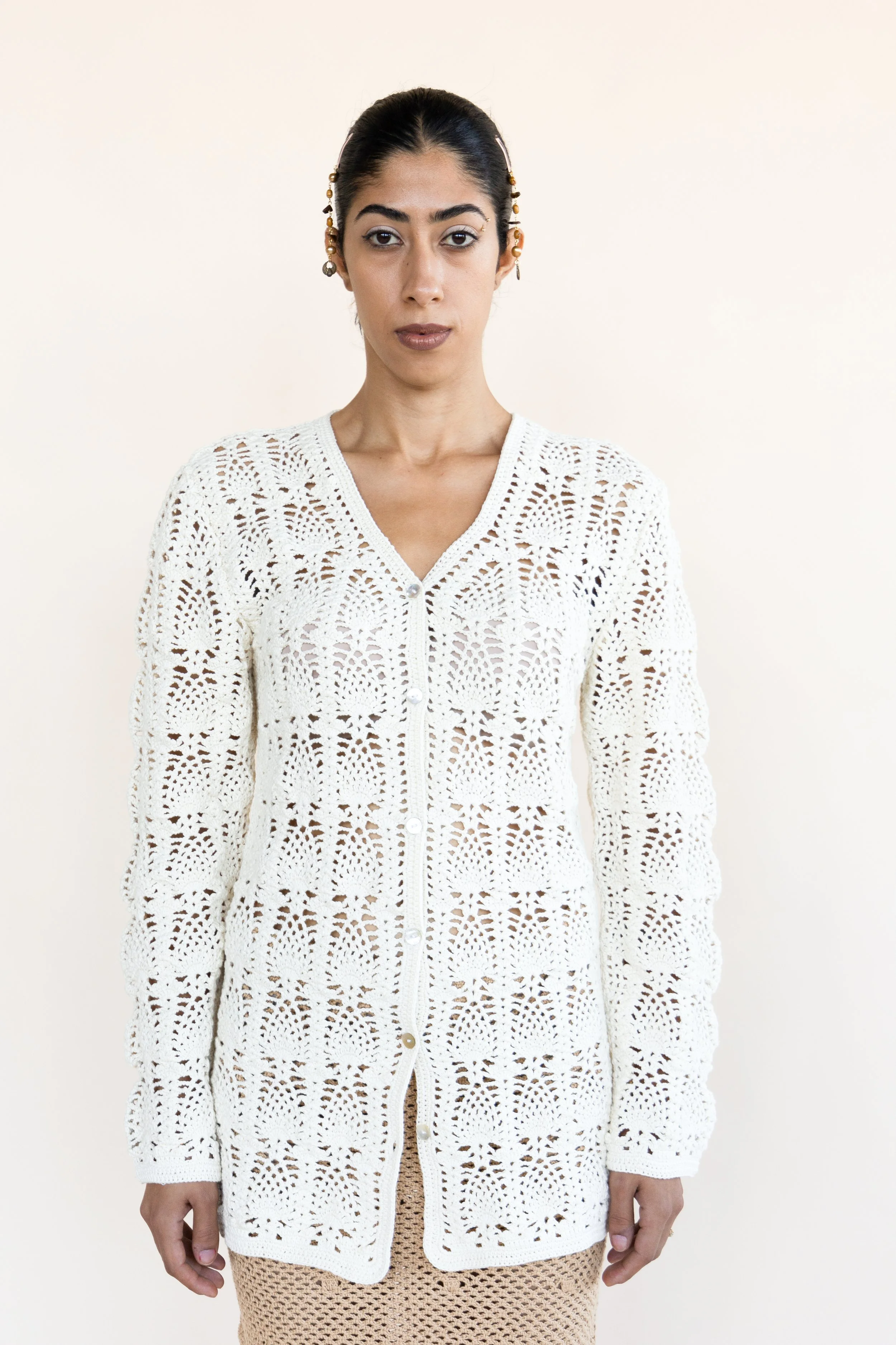 Ivory Hand Crochet Cardigan